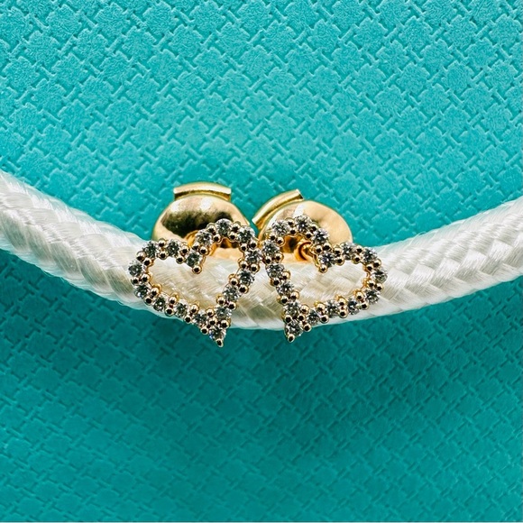 Tiffany & Co. .13 Diamond 18K Rose Gold Heart Earrings with Box - Picture 1 of 13